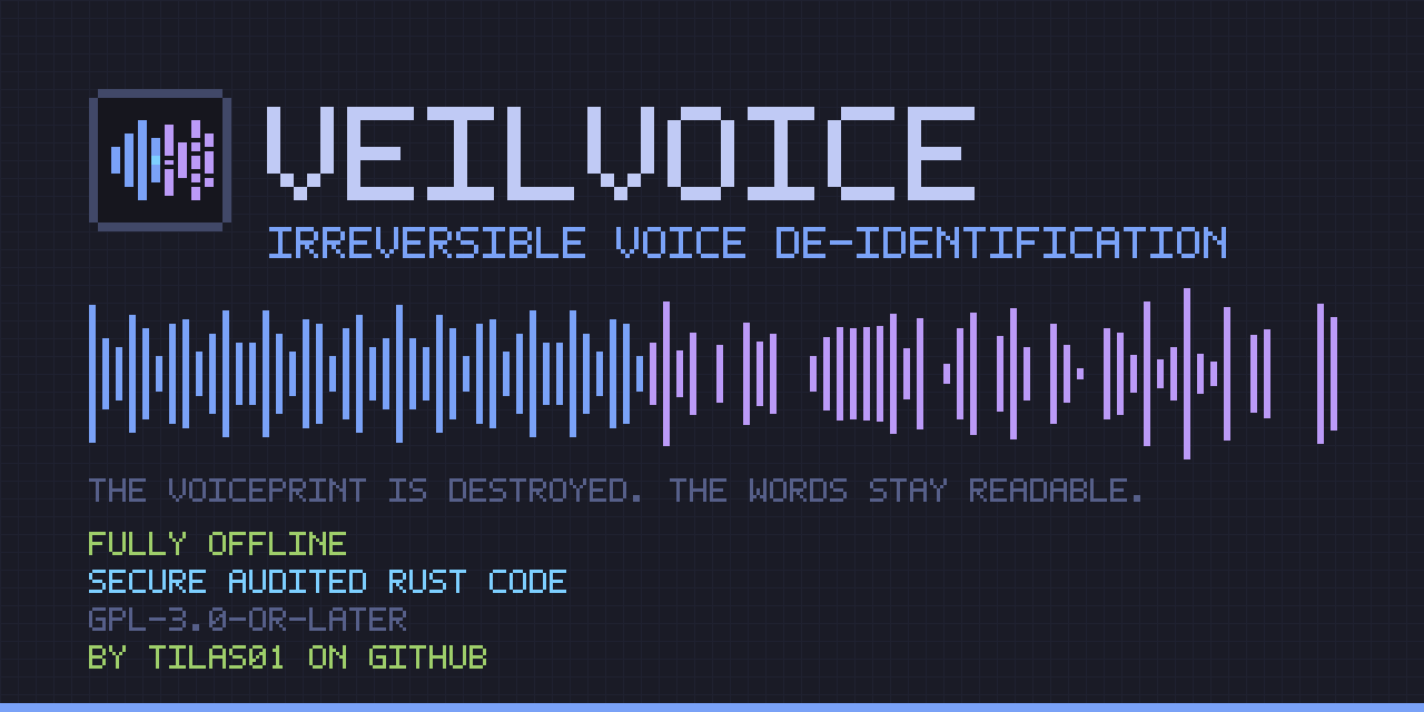 VeilVoice — irreversible voice de-identification